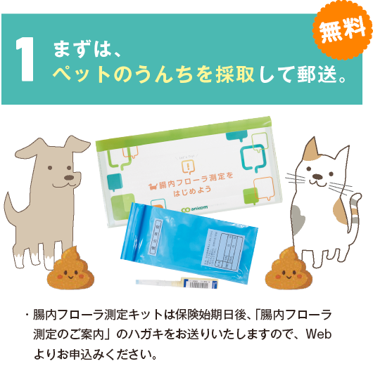 １ まずは、ペットの便を採取して郵送。