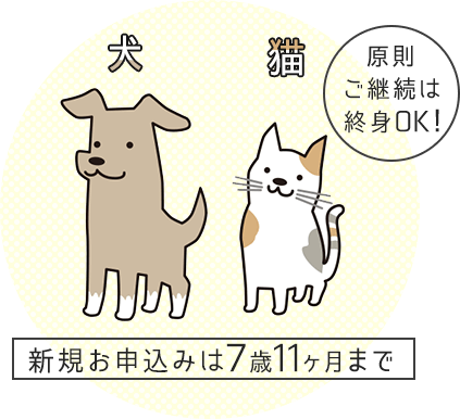 犬・猫【新規お申込みは7歳11ヶ月まで】原則ご継続は終身OK！